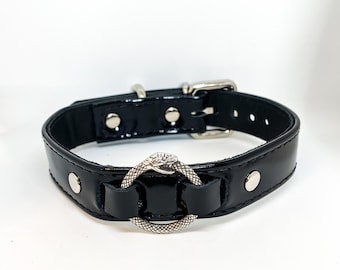 3/4" Black Patent leather ouroboros collar