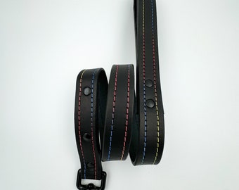 Rainbow thread leash with all black leather and hardware