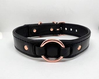 Black leather collar/choker with all rose gold hardware