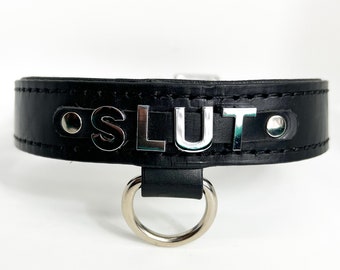 Black leather slut collar/choker