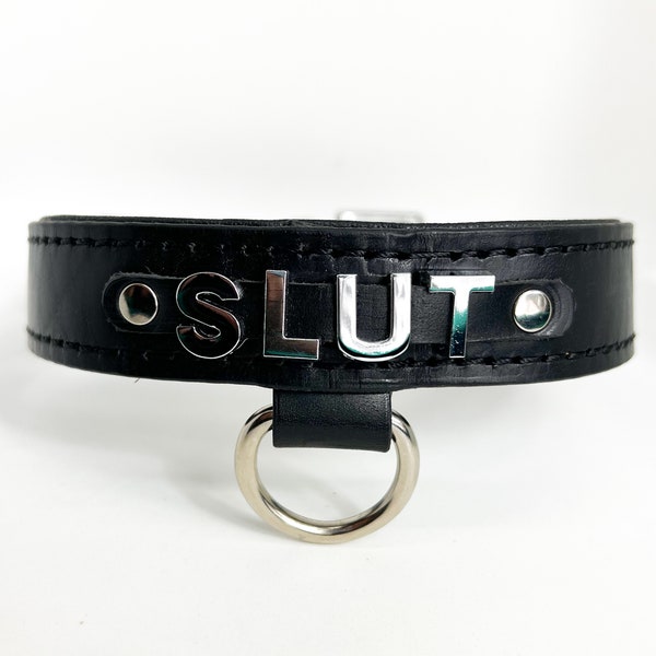 Black leather slut collar/choker