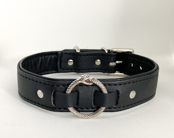 Collier ouroboros noir de 3/4 po. en cuir végétalien