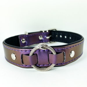 3/4" All vegan leather oil spill ouroboros collar