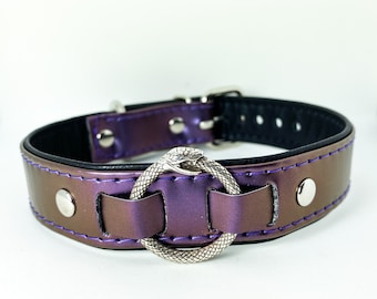 3/4&quot; All vegan leather oil spill ouroboros collar