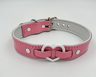 Pink Patent leather collar/choker with white hardware