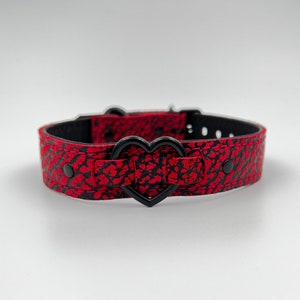 Back and red leather collar/choker with black heart and all black hardware