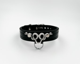 Double snake collar/choker in black leather