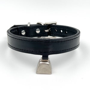 All black leather collar/choker with 1&quot; silver cowbell