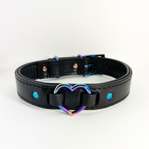 Black leather iridescent heart collar/choker