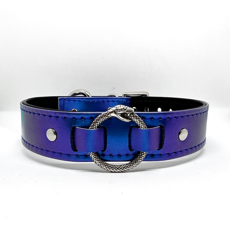 3/4 Iridescent blue Faux leather collar/choker VEGAN image 1