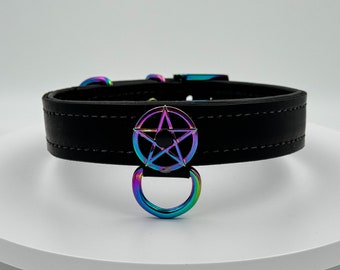 Black leather with pentagram iridescnt hardware