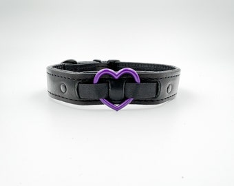 Black leather collar with purple heart