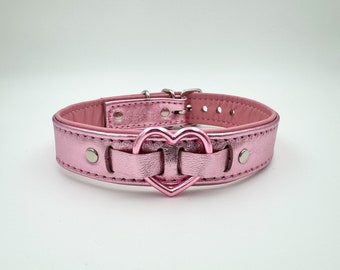 1" Pink metallic heart collar