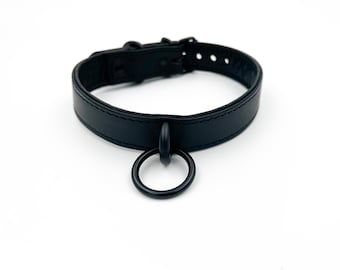 Black collar/choker with all black hardware and loop and ring