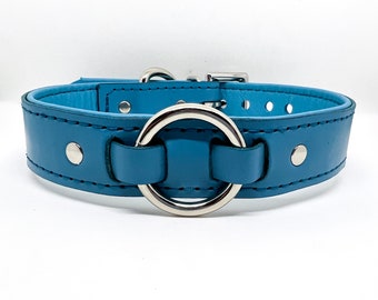 Turquoise leather collar/choker with all silver hardware