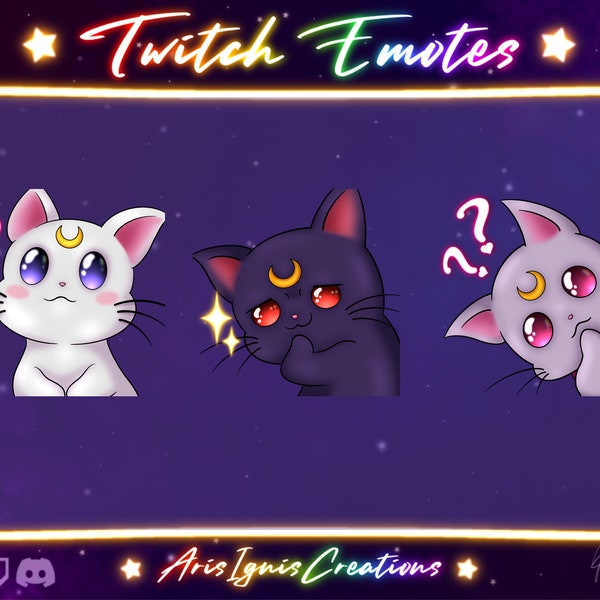 Sailor Moon Cats Twitch Emotes / Amour, Snicker, Confus