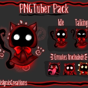 Voice-Reactive Crimson Cat Spirit PNGTuber Pack - Premade Pngtuber Assets voor Veadotube
