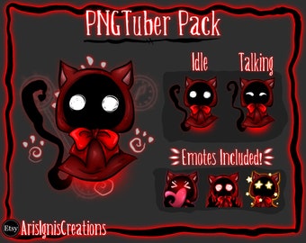 Voice-Reactive Crimson Cat Spirit PNGTuber Pack - Premade Pngtuber Assets for Veadotube