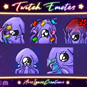 Sqwibble Squid Emote Set #2 / F, Cheer, Rage, Cry, Spray