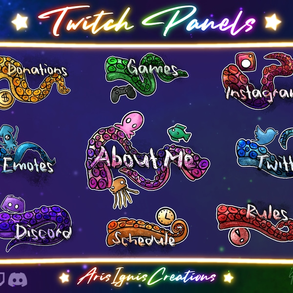 Sqwibble Squid Twitch Pannels / Ocean Theme / Squid Theme / Cartoon