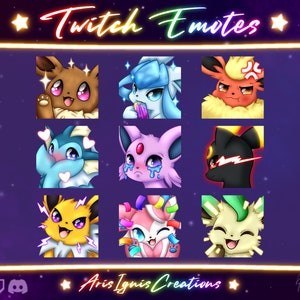 Eeveelution Emotes /Wave, Snack, Arrabbiato, Arrossire, Piangere, Fiducioso, Hype, Cheer, Ridere