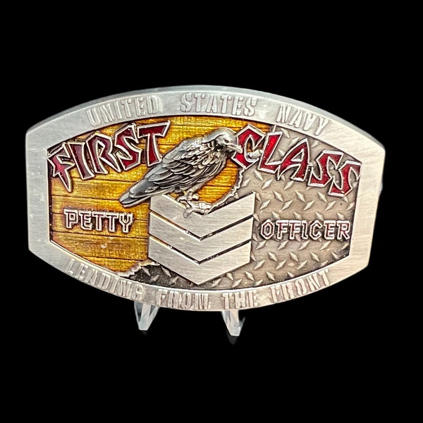 First Class Petty Officer Belt Buckle (Silver Chevron)