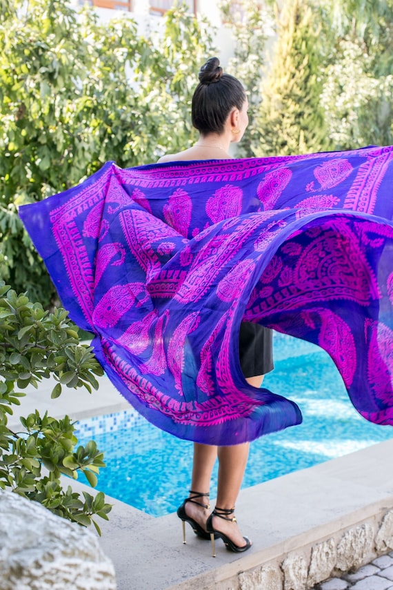 BLUE & FUCHSIA Silk Scarf Kelagayi - Etsy