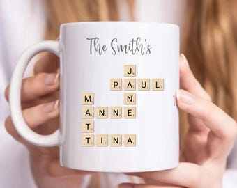 Family Scrabble Personalised Mug | Family Names Personalised Mug | Family Gift Mug | Scabble Letters Mug | Personalised Family Mug