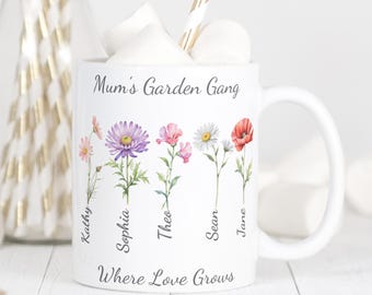 Mum's Garden Gang Floral Personalised Mug | Custom Birth Flowers and Names | Personalised Mum Mug | Gift For Mum