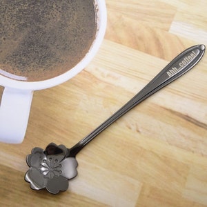 Custom Laser Engraved Stainless Steel Sakura Flower Tea spoon,Coffee Spoon,Personalized Home Wedding Decor Family,Bride Groom Gift,Keepsake