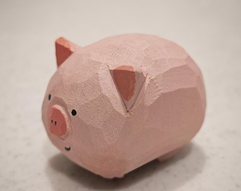 Cute Handmade Wooden Pig Figurine, Adorable Mini Animal Ornament Gift