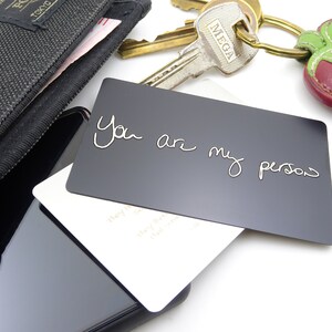 Inserto de tarjeta de billetera con mensaje personalizado y personalizado, mensaje real ESCRITO A MANO, inserto de tarjeta de billetera grabado con láser, REGALO conmemorativo único