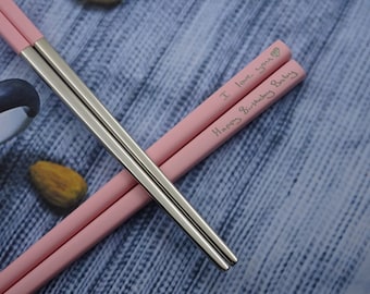 Personalized Stainless Steel Chopsticks - Custom Chopsticks Laser Engraved with your Message, Special Unique Keepsake, Best for Asian Food