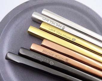 Personalized Stainless Steel Color Chopsticks - Custom Chopsticks Laser Engraved, Special Unique Keepsake, Best for Asian Food