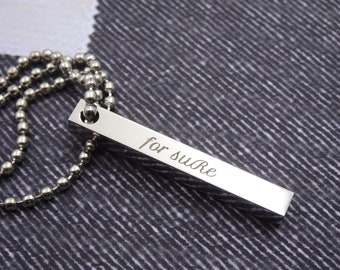 Personalized 4 Sided Necklace | Custom 3D Vertical Rectangular Bar | Unique Pattern Engraved Memorial Jewelry | Best Valentine's Gift