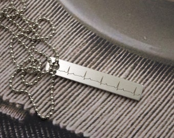 Personalized Engrave Memorial, Custom Stainless Steel Vertical Bar Dog Tag Necklace or Keychain, Unique Military Style Gift to Him,Army Wife