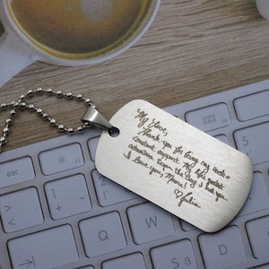 Personalized Engrave Handwriting Memorial, Custom Stainless Steel Dog Tag Necklace or Keychain, Unique Military Style Gift to Him, Army Wife
