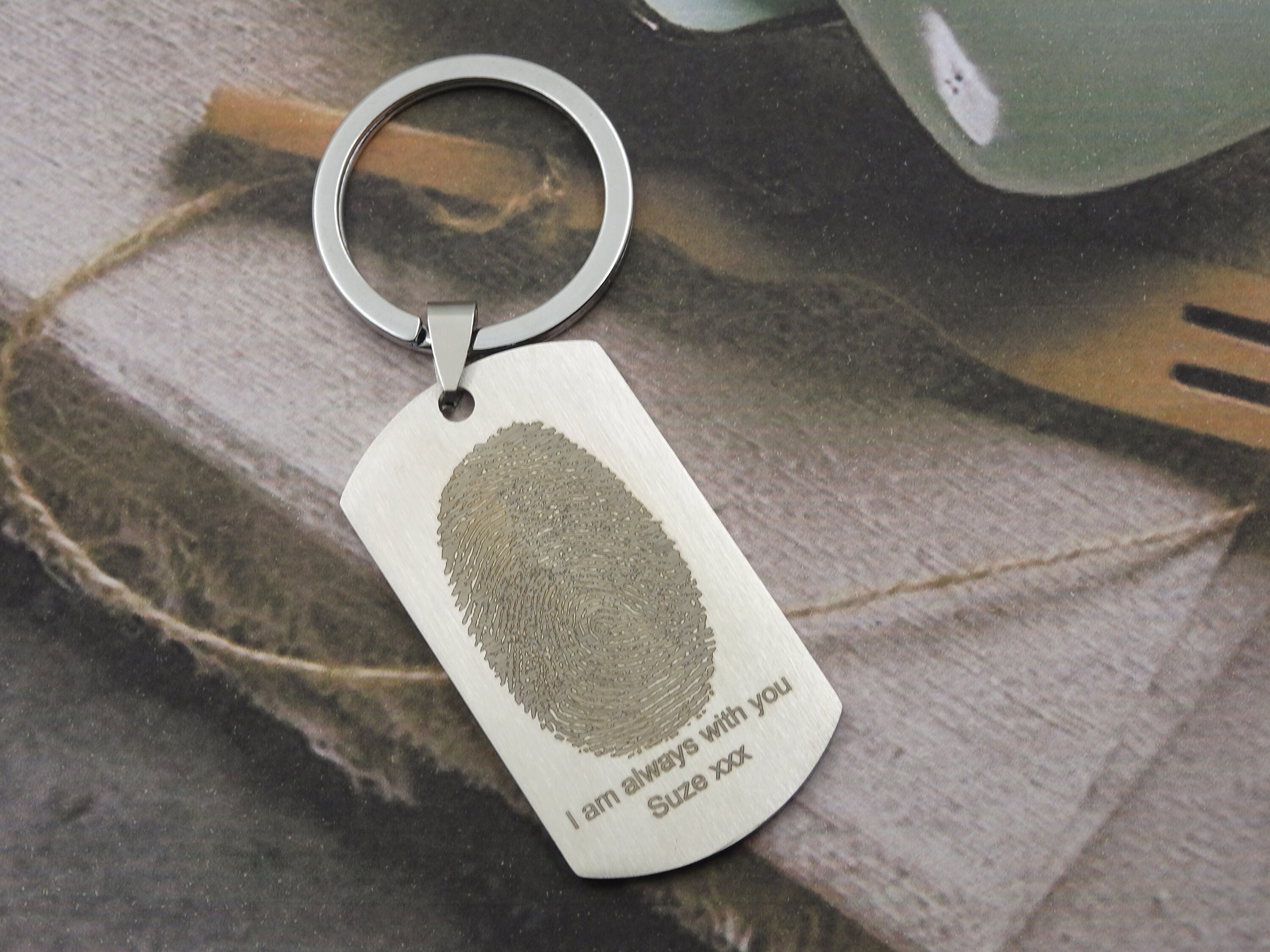 Personalized Fingerprint Engraved Army Dog Tag Keychain Etsy