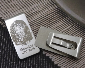 Personalized Fingerprint Money Clip for Dad, Customized Wedding Gift, Sentimental memorial keepsake for loved one, Husband - Grooms Gift