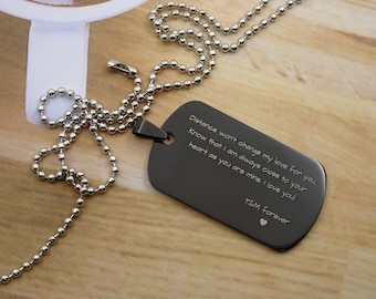 Personalized Engrave Text Font Memorial, Custom Stainless Steel Dog Tag  Necklace or Keychain, Unique Military Style Gift to Him, Army Wife