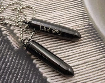 Personalized Laser Engraved Bullet Memorial Necklace, Unique Keepsake for Army Wife, Country Boy, Hunter, Soldiers, Custom Cremation Pet Urn