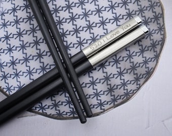 Personalized Stainless Steel Fiberglass Plastic Chopsticks, Custom Laser Engraved Chopsticks, Special Unique Keepsake, Best for Asian Food