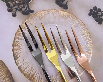 Personalized Engrave Steel Appetizer and Fruit Pickle Color Forks, Mini Table Cocktail Serving Forks, Two Prong, Home Decor Family Gift Fork