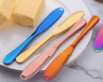 Personalized Laser Engraved Stainless Steel Butter Knife Custom Serrated Spreaders with Smooth Handle for Toast Jam Kitchen Gift
