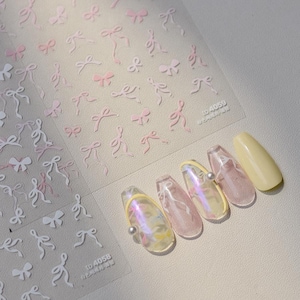 Adesivi per unghie con fiocco rosa – Decalcomanie per nail art fai da te in stile giapponese vintage sottile