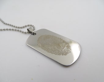 Personalized Fingerprint Stainless Steel Necklace, Custom Memorial Keepsake