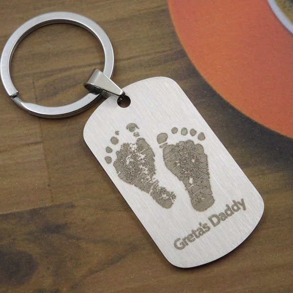 Personalized Footprint,Fingerprint,Handwriting Army Dog Tag Keychains,Unique Jewelry Necklace,Custom Memorial Gift Keepsake to New Born Dad