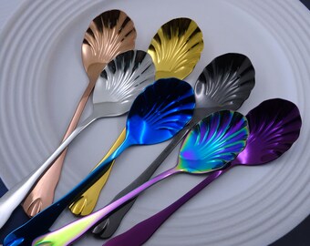 Custom Laser Engraved Stainless Steel Seashell Coffee Teaspoon, Personalized Spoon for Home & Wedding Decor Family,Bride Groom Gift,Keepsake