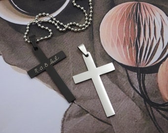 Custom Stainless Steel Christian Cross Charms Necklace, Personalized Engrave Handwriting Memorial Keychain, Unique Religion Jewelry Gift