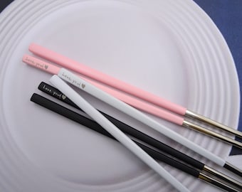 Palillos de acero inoxidable personalizados: regalo de comida asiática grabado con láser